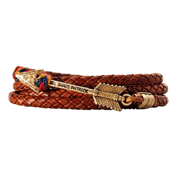 KJP Braided Leather Cord Wrap Bracelet w/ Arrow Clasp in Cognac