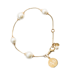 White Gold and Cultured Pearl Monogram Bangle Bracelet