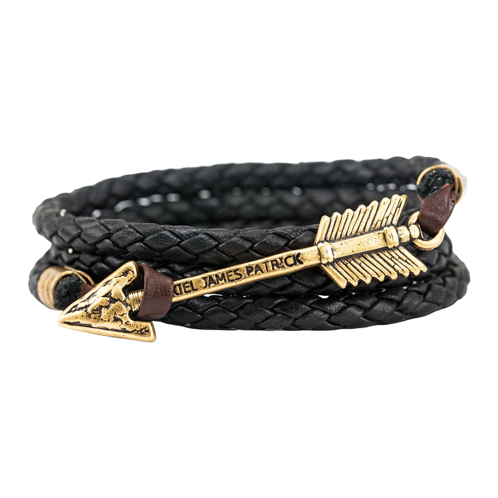 KJP Braided Leather Cord Wrap Bracelet with Arrow Clasp in Black