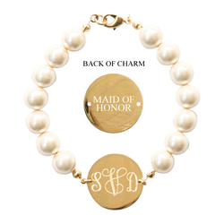 Gold Monogram Charm Bracelet with Pearl