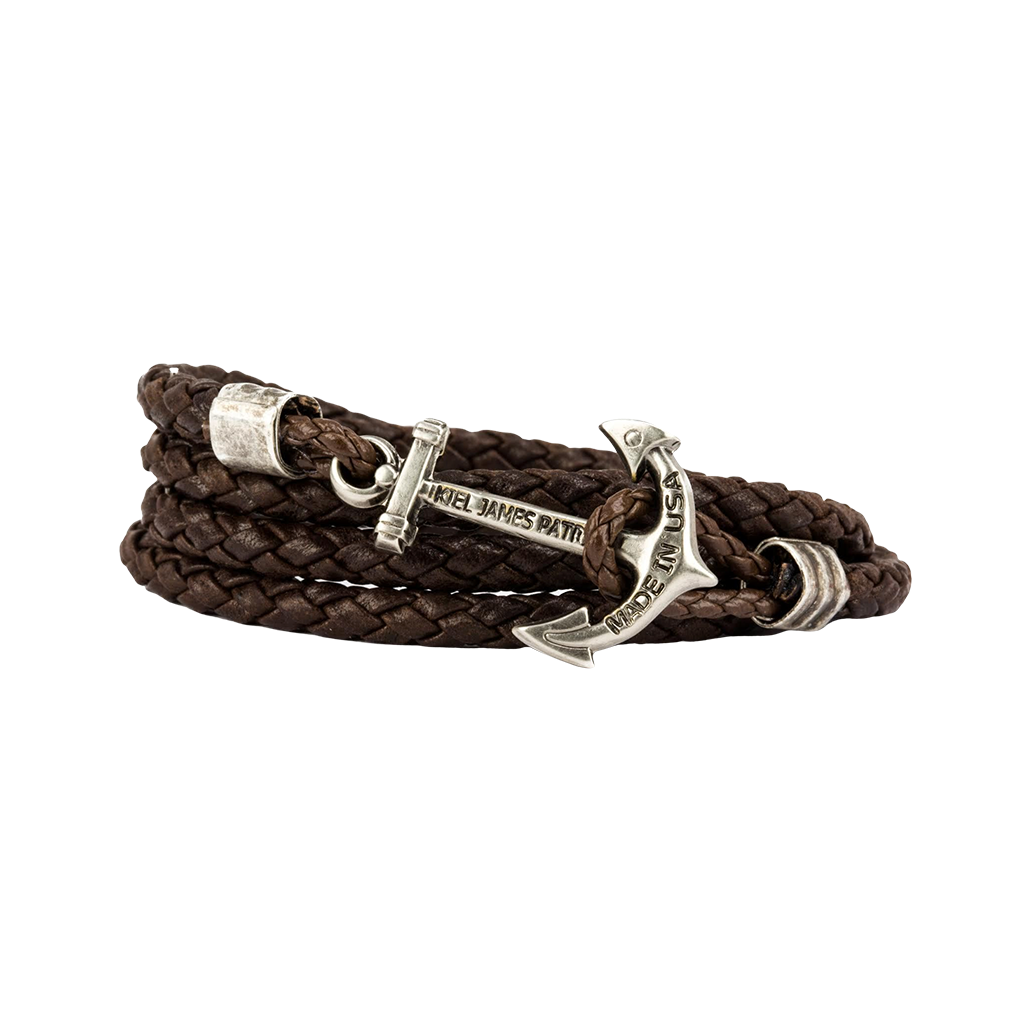 KJP Braided Leather Cord Bracelet with Anchor Clasp in Dark Brown