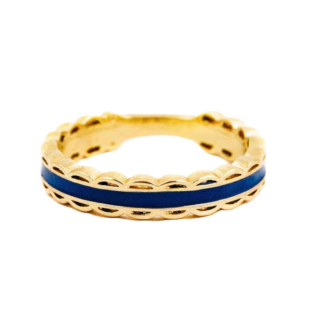 Scalloped Ring with Enamel Inlay in Navy