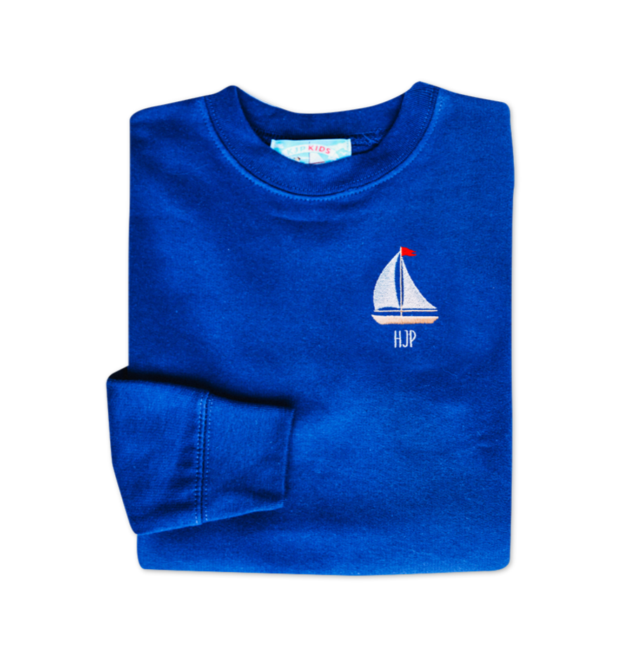 Sail Away Kids Embroidered Monogram Sweatshirt