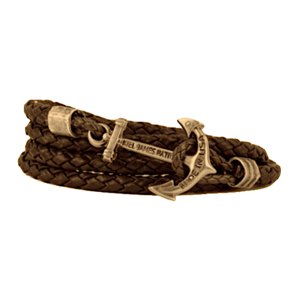 KJP Braided Leather Wrap Bracelet with Anchor Clasp in Chocolate Brown
